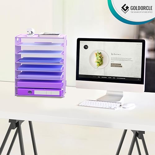 8 Tier Paper Letter Tray Organizer with Handles for Desk (Purple) - color: Purple