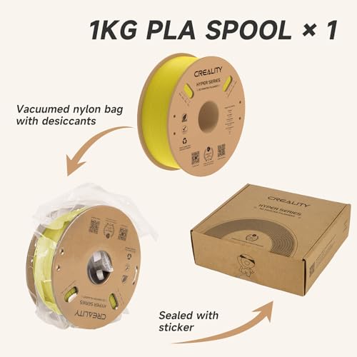Official CREALITY Hyper PLA Filament 1.75mm, High Speed 30-600mm/s Rapid 3D Printer Filament PLA, Dimensional Accuracy +/-0.02mm, Stronger Toughness, Fit Most FDM 3D Printers，1KG(2.2lbs) Spool Yellow - color: Yellow