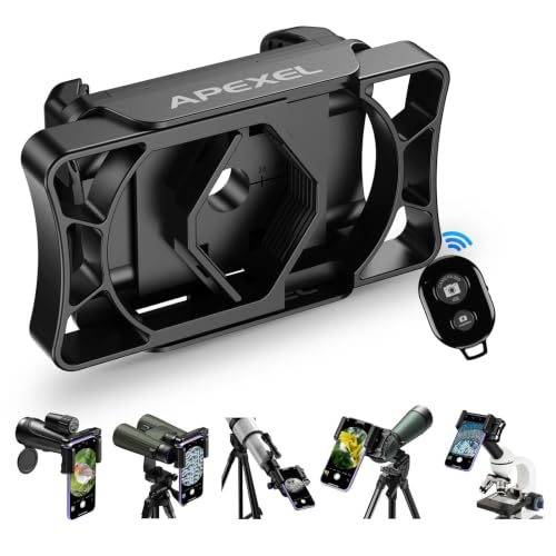 APEXEL Telescope Phone Adapter, Binocular Photo Adapter for Android & iPhone, Phone Holder Mount for Telescope, Monocular, Binocular, Microscope, Spotting Scope. (Including Bluetooth Shutter Remote)