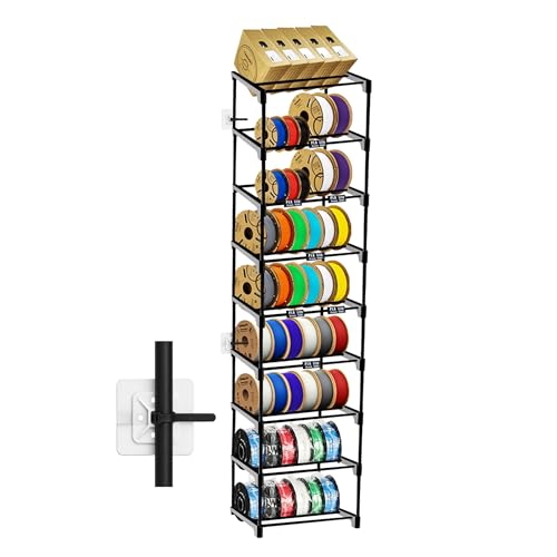 9-Tier 3D Printer Filament Storage Rack, Holds Up to 54 1kg Spools, Space-Saving Carbon Steel Spool Holder Organizer with Anti-Tip Kit, Modular Maker Workspace Storage System, Tool-Free Assembly
