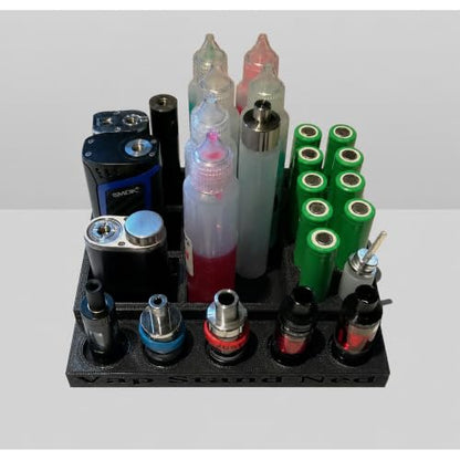 Desktop Device Organizer Compatible with Cylindrical Batteries - Clutter-Control Multi-Slot Holder | Small Bottle Caddy | Freestanding Countertop Storage Rack