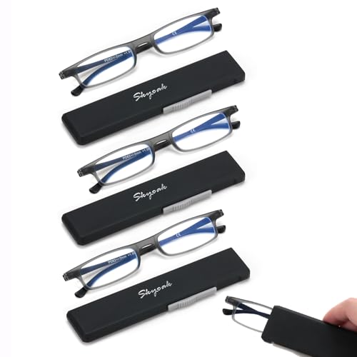 3 Pack Ultra thin Lightweight Folding Reading Glasses Women Men TR90 Blue Light Blocking Anti UV/Eyestrain Foldable Compact Computer Readers Portable Unique Stretchable Slim Flat case Gunmetal, +2.0 - color: Gunmetal-3pc