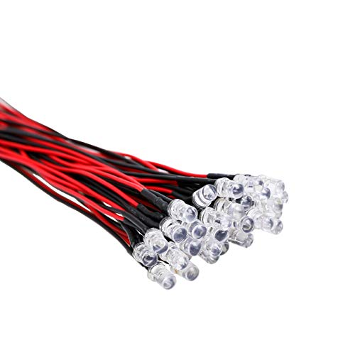 30pcs 12 Volt 5mm Red LED Lights Emitting Diodes Pre Wired 7.9 inch DC 12v LED Light Clear Lens Small LED Lamps - color: [05] Red / 30 Pcs, style: 5mm Solid Light