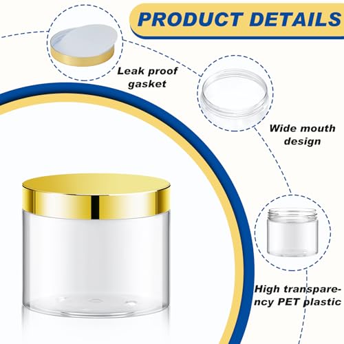 24 Pack 12 oz Clear Cosmetic Jars with Gold Lids and Labels for Hair Masks - color: Clear with Gold Lid, size: 12 oz
