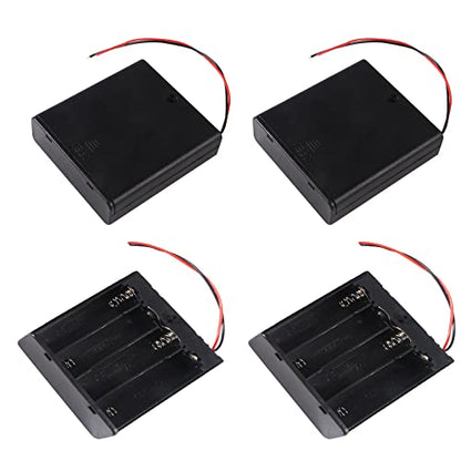 4Pcs 4 Slots 1.5V AA Battery Case Holder 4 x 1.5V AA Battery Spring Clip Storage Box with Wire and ON/Off Switch - size: AA 4 Cell