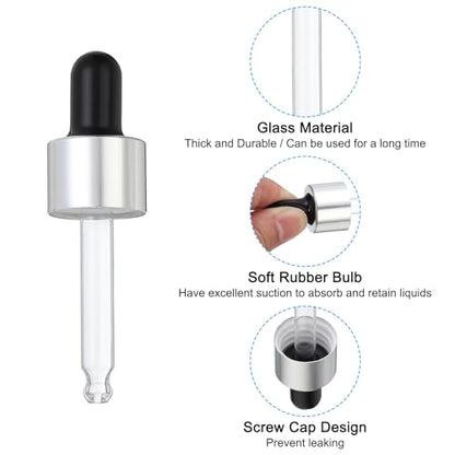 PATIKIL Glass Eye Dropper Caps, 6 Pcs Anodized Aluminum Glass Dropper Closure Top for 10ml(1/3oz) Essential Oils Bottle, Perfume, Lab Experiments, Silver Tone - color: Silver Tone, size: 10ml