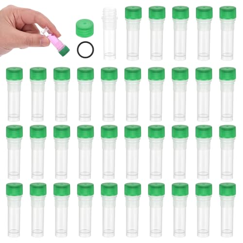 PATIKIL 1mL Plastic Cryogenic Vial, 36Pcs Cryogenic Storage Tube Lab Frozen Test Tube Container Storage Screw Cap for Lab Laboratory Science, Green Clear - color: Green, size: 1mL
