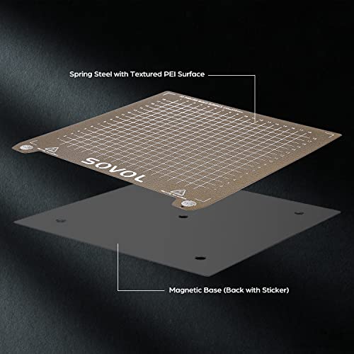 Sovol SV06 Flexible Steel Platform with Textured PEI Surface and Magnetic Bottom Sheet with Adhesive 235x235mm for Creality Ender 3/3 Pro/3 V2/3 S1 Sovol SV05/SV07 Aquila Kobra Neptune 2 3D Printer - size: 235*235mm