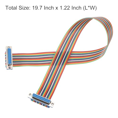 MECCANIXITY 4 Pcs IDC Rainbow Wire Flat Ribbon Cable DB25 Female to DB25 Female 19.7 Inch Length 2.54mm Pitch Breadboard Jumper Wires for Electronic Projects - size: 19.7 Inch, style: DB25 Female to DB25 Female