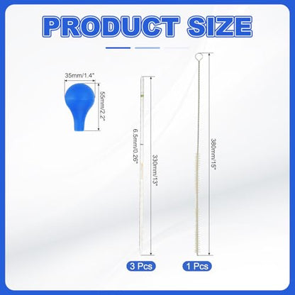 PATIKIL Graduated Dropper Pipettes Kit, 3 Pcs 0.1ml Borosilicate Glass Pipette with Blue Rubber Cap and Brush for Transfer Liquid for Lab, Chemistry, Clear - size: 0.1ml