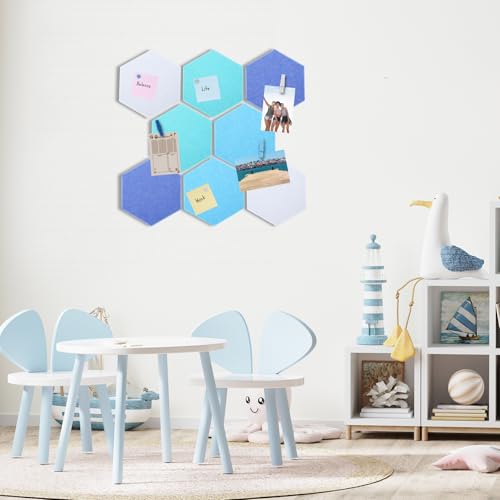 Mooliwe 8 Pcs 12 Inch Hexagon Cork Board Tiles Pins Clips, Blue - color: Blue