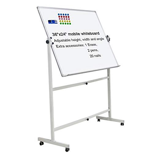 Mobile Dry Erase Board & Cork Board Magnetic Whiteboard on Wheels (Aluminium Frame) 36"x24" Portable White Boards with Rolling Stand for Classroom, Office, Home