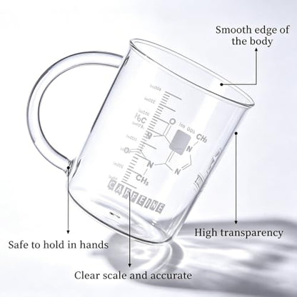 GLASKEY Caffeine Beaker Mug,16 oz Anti-Dripping Borosilicate Caffeine Mug,Cool Coffee Mugs with Handle,Chemistry Mug,Novelty Chemistry Science Teacher Gifts for Women Men - size: 16.9 Ounces