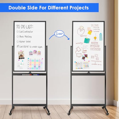 Maxtek Magnetic White Board on Wheels 40x24 Black Mobile Double-Sided Board - color: Black, size: 24"W x 40"H