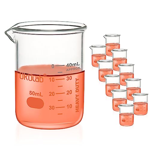 Heavy Duty Glass Beaker Set, Thick-Walled 3.3 Borosilicate Glass Beakers, with Double Scale Printed Graduation, 10pcs of Vol.50ml, HBKG50B10 - style: 10pcs of 50ml