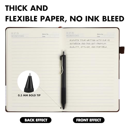 Aodaer 30 Set Lined Notebook Journals with Pens A5 Notebooks 100 GSM College Ruled Hardcover Notebook PU Leather Notepad with Pen Holder for Office School, 5.7 x 8.3 Inches, Dark Brown - color: Dark Brown
