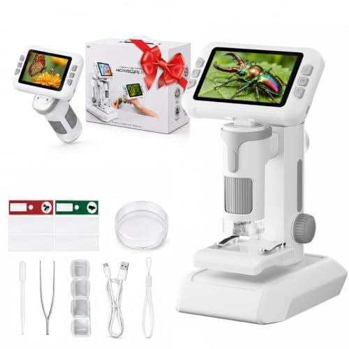 1600X Microscope for Kids, 4K 4.0" Digital Screen Kids Microscopes with Slides Kit, Handheld Microscope, Science Kits for Kids, STEM Toys for Christmas Birthday Gifts for 3-14 Girls Boys Child (Grey) - color: Grey