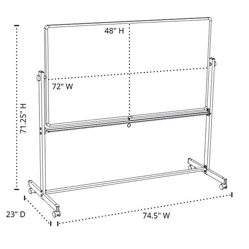 LUXOR 72"W x 48"H Double-Sided Magnetic Whiteboard - size: 75"W x 72"H