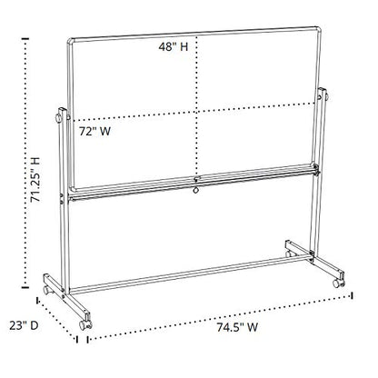 LUXOR 72"W x 48"H Double-Sided Magnetic Whiteboard - size: 75"W x 72"H