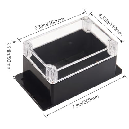 Junction Box IP65 Waterproof ABS Plastic Electrical Project Case Power Junction Boxes, Clear Cover Project Box with Fixed Ear 6.3x4.33x3.54 inch (160 x 110 x90 mm) - color: Clear, size: 6.30"x4.33"x3.54"
