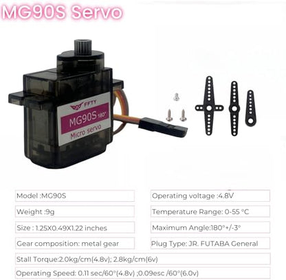 5 Pcs MG90S Servo Motor-Metal Gear 9g Micro Servo for RC Car Robot Helicopter, Mini Servos for Arduino Project(5pcs mg90s) - style: 5pcs mg90s