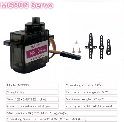 5 Pcs MG90S Servo Motor-Metal Gear 9g Micro Servo for RC Car Robot Helicopter, Mini Servos for Arduino Project(5pcs mg90s) - style: 5pcs mg90s