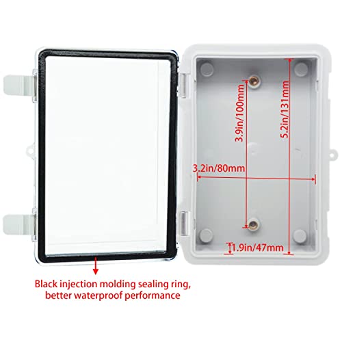 Junction Box, Hinged Clear Cover IP67 Waterproof ABS Project Box with 2 NPT 1/2" Cable Gland, Electrical Box Enclosure with Mounting Plate & Wall Bracket 5.9 x 3.9 x 2.8inch(150x100x70mm) - color: Transparent, size: 5.9"x3.9"x2.8"
