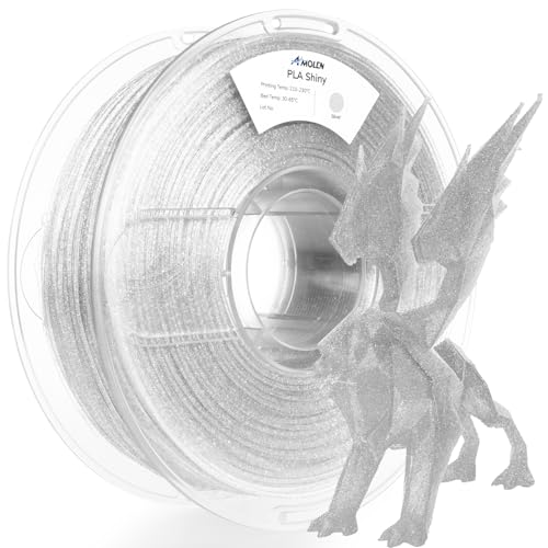 AMOLEN Shiny Glitter PLA 3D Printer Filament 1.75mm Shiny Silver with Sparkles and Glitters Dimensional Accuracy +/- 0.02mm 1KG/2.2lbs - color: Shiny Glitter Silver