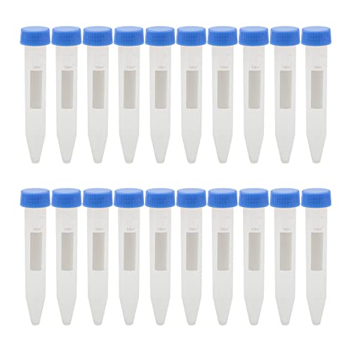 Kesell 10ml Centrifuge Tube Conical Bottom Blue Screw Cap with Clear Graduation and Writing Area, Pack of 20