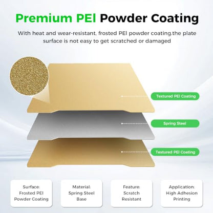 Creality K2 Pro Build Plate, 325×310 mm K1 Max PEI Coating Spring Steel Magnetic Bed, K2 Pro Upgrade Printing Plate, Double Sided Frosted Textured Build Plate for Creality Ender 3 V3 Plus 3D Printer - color: PEI Frosted Gold, size: K1 Max/Ender 3 V3 Plus/