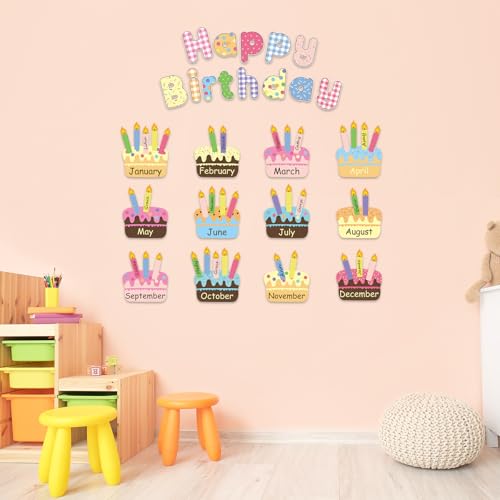 FYSUIMU 67 Pcs Happy Birthday Bulletin Board Decoration Set Birthday Cake Cutouts Back to School Paper Cutting with Glue Points for First Day of School Party Classroom Wall Calendar
