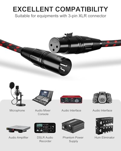 XLR Cables 3ft 2Pack,Short Microphone Cable OFC Balanced Shielded - color: Black-Red, size: 3 Feet
