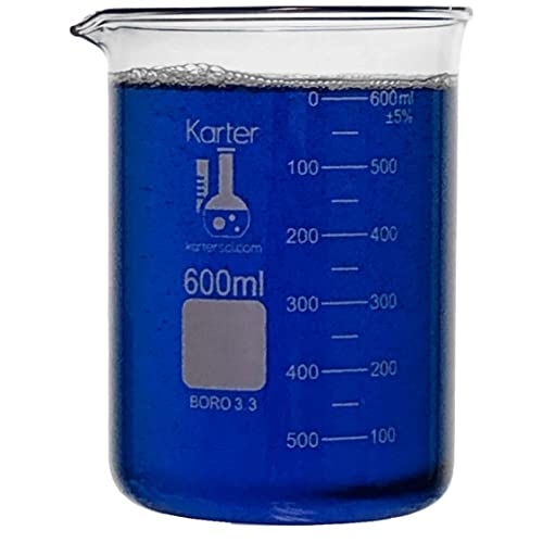 600ml Beaker, Low Form, Borosilicate 3.3 Glass, Double Scale, Karter Scientific 232T4 (Single) - size: 600ml, style: Pack of 1