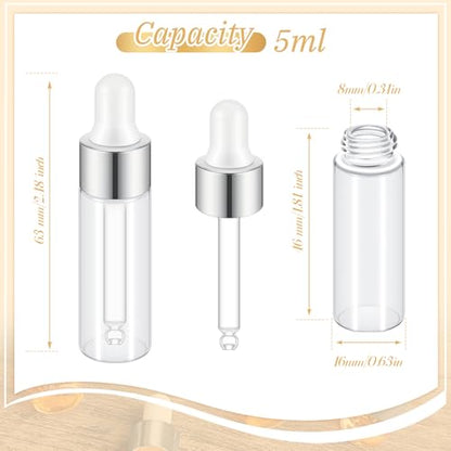 Didaey 100 Pcs Mini Glass Oil Dropper Bottle, 5 ml, Classic Silver - color: Classic Silver, size: 5 ml