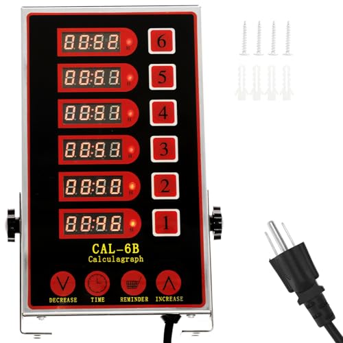 6 Channel Commercial Kitchen Timer Digital Stainless Steel LED Chef Cooking Timer for Cooking Restaurant Kitchen Supplies Professional Loud Alarm Cooking Reminder for Food Truck Fryer Bakery