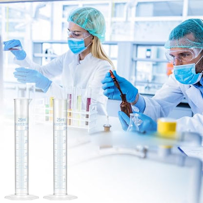 QWORK 25 ml Plastic Measuring Cylinders, 10 Pieces Lab-Tested Graduated Cylinders with Hexagonal Base