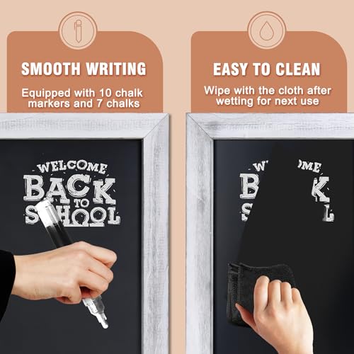 SELEAD Magnetic Chalkboard Words Sign - 20" x 30", White Solid Wood Frame - color: Rustic White, size: 20"W x 30"H