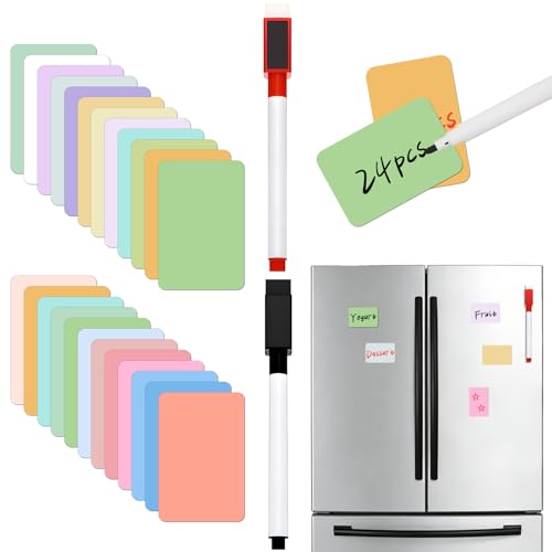 24 pcs Dry Erase Magnetic Labels, VEINARDYL 2.3" x 1.6" Reusable Magnet Name Tag Labels with 2 Pens, Colored Magnetic Sticky Notes for Whiteboard Fridge Students Locker Office Home - color: Full Color, size: 2.3" x 1.6" - 24 pcs