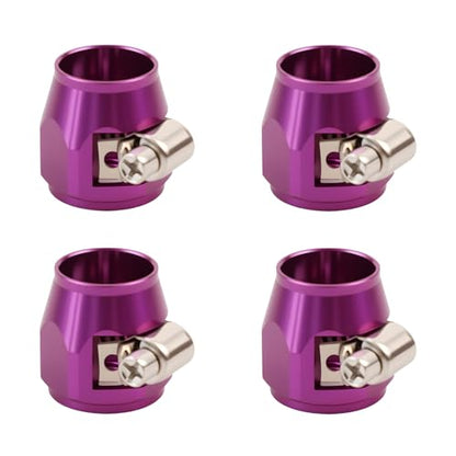 Aluminum Hose End Finisher Clamp, Universal Fit, Red Chrome Finish, 4pcs Set for Stainless Steel and Rubber Hoses, Model (Purple, 8AN) - color: Purple, size: 8AN