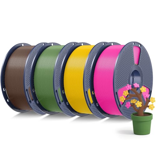 SUNLU PLA+2.0 3D Printer Filament, Multicolor, 4-Pack (4KG) - color: 1kg*4 Olive Green+coffee Brown+magenta+vivid Yellow, size: 4kg