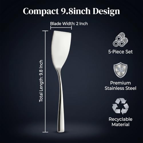 5Pcs Stainless Steel Spatula, 9.8 Inch One-Piece Metal Flat Turner, Sleek Mirror Finish Spatulas for Cast Iron Skillets, Air Fryer, Baking & Flipping - color: 5 pack-Spatula(9.8-Inch)