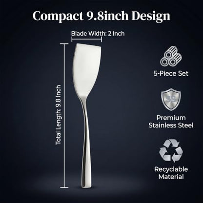 5Pcs Stainless Steel Spatula, 9.8 Inch One-Piece Metal Flat Turner, Sleek Mirror Finish Spatulas for Cast Iron Skillets, Air Fryer, Baking & Flipping - color: 5 pack-Spatula(9.8-Inch)