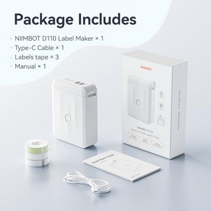 NIIMBOT D110 Upgraded Version Mini Label Maker Machine with 3 Tapes, White - color: White, style: Printer + 3 Tapes