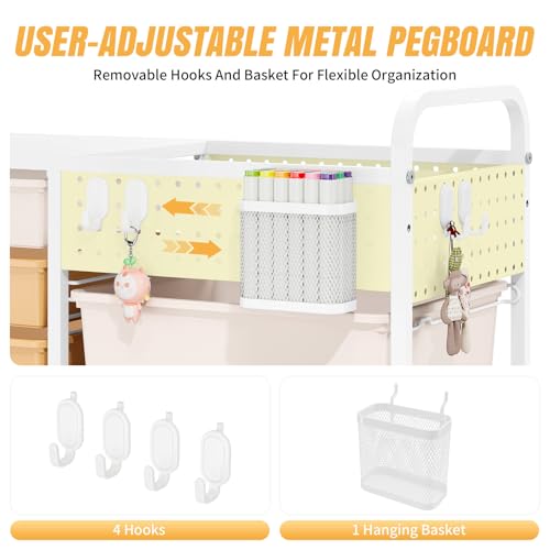 14 Drawer Rolling Storage Cart with Tabletop and Pegboard for Craft Color - color: Rainbow