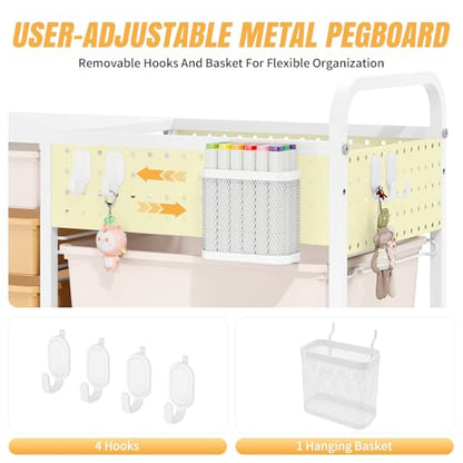 14 Drawer Rolling Storage Cart with Tabletop and Pegboard for Craft Color - color: Rainbow