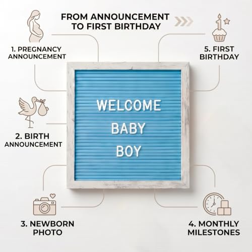 Rustic Blue Felt Letter Board 10x10 Inch for Baby Boy Announcements - color: Rustic Blue