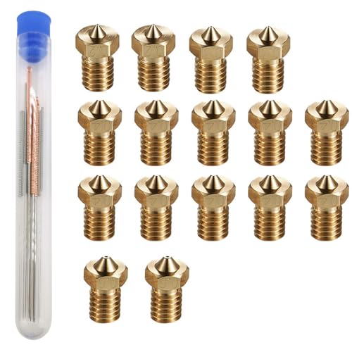 16Pcs V6 Nozzles kit Compatible for E3D V5 V6 Hotend, V6 Nozzle 0.2/0.3/0.4/0.6mm Compatible with ANYCUBIC I3 Mega A8 Prusa I3 MK3/MK3S 3D Printer, and 10Pcs 3D Printer Nozzles Cleaning Needles, - style: 16Pcs V6 Nozzles and 10Pcs 3D Printer Nozzle Cleani