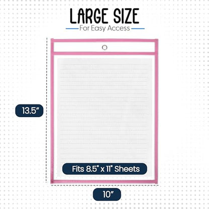 Essex Wares - 6 Pack, Pink Dry Erase Pockets, 10" Wide x 13.5" Tall - color: Pink