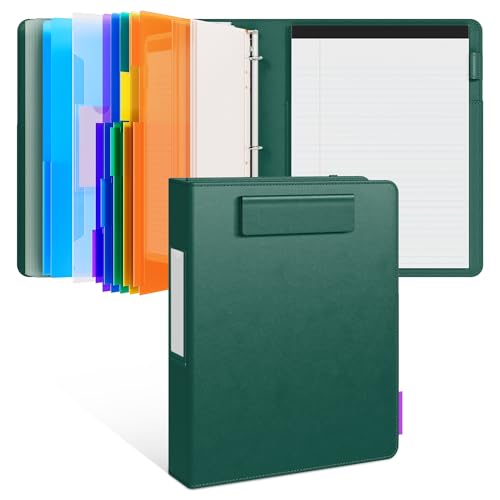 JoyCat 3 Ring Binder Clipboard with Storage, 5 Folders, Dark Green - color: Dark Green