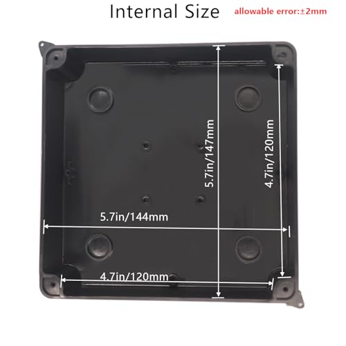 Outdoor Waterproof Box,Junction Box Reserved Holes IP65 ABS Plastic Electrical Boxes Power Cord Enclosure Project Box Black Outer Size 5.9 x 5.9 x 2.8 inch(150x150x70mm) - size: 5.9" x 5.9" x 2.8"